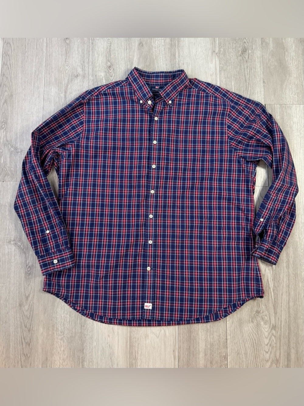 Vineyard Vines Red Blue Plaid Slim Fit Murray Button Up Long Sleeve Shirt XXL